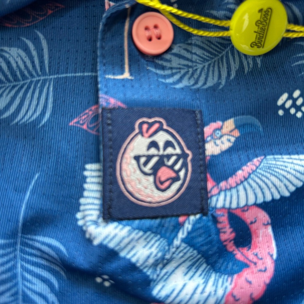 Birdie Boss Mens XXL Flamingo Tropical Golf Polo Navy Blue Pink NWT BB-POLO-FLAM - Picture 9 of 11